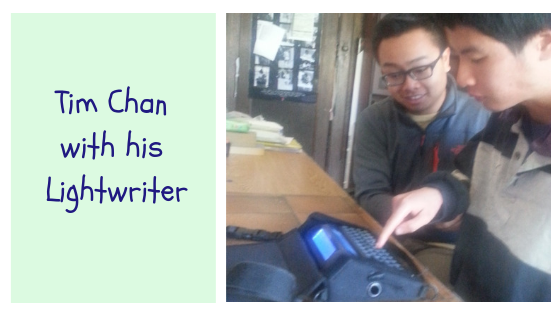 Tim Chan with his Lightwriter electronic communication device